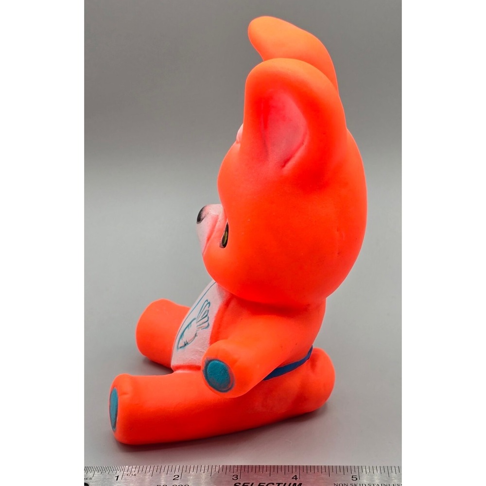 Vintage Soft Rubber Toy Bunny Squeak Toy Orange Japan 1960s - Picture 4 of 6